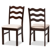 Baxton Studio Amara Mid-Century Modern Cream Fabric and Dark Brown Finished Wood 2-Piece Dining Chair Set